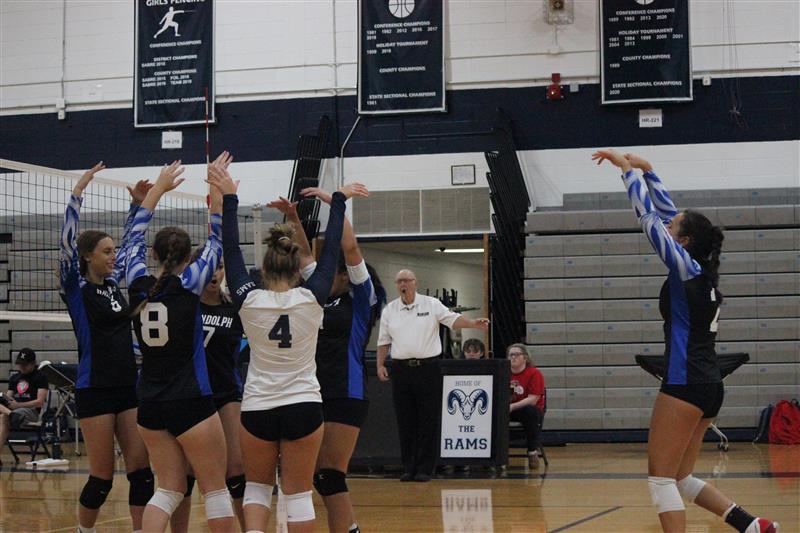 Girls Volleyball  celebrates a point against Morristown on Dec. 22, 2022. 