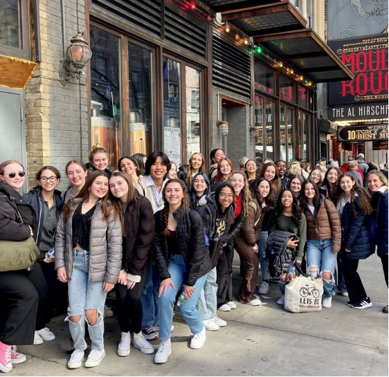 RHS dance students attend a matinee performance of the Broadway hit Moulin Rouge at the Al Hirschfeld Theater in New York City on March 8, 2023. 