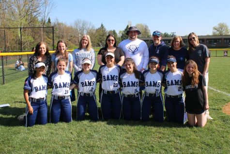 Randolph Softball beat Morris Hills,13-3, ending the home game with a mercy ruling, on Thursday, April 20, which was also teacher appreciation night. Pictured are the eight seniors on the team with their honored teachers. 