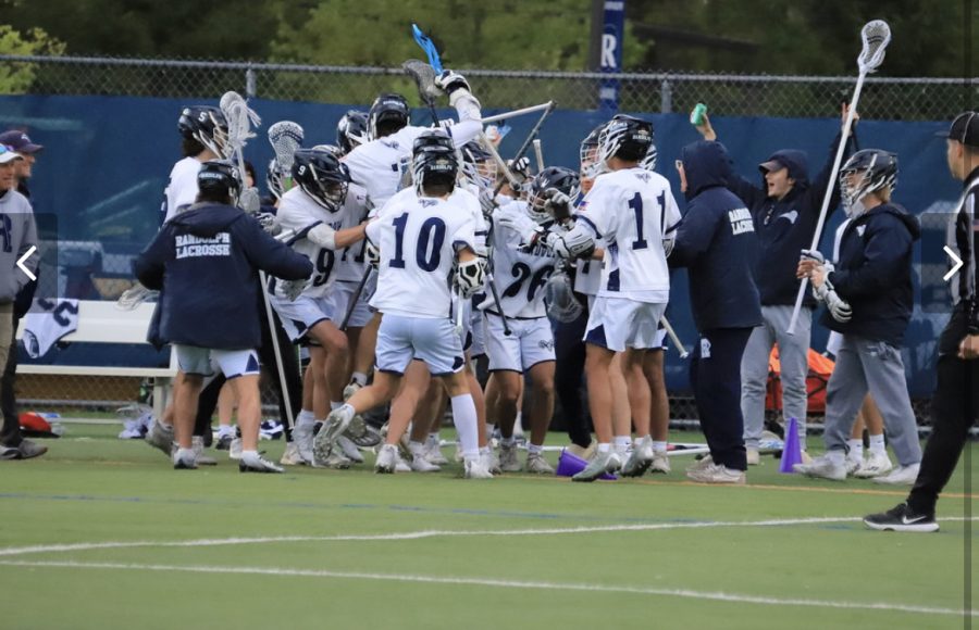 Randolph+Boys+Lacrosse+celebrates+its+first+career+varsity+goal+for+senior+Mikey+Campbell%2C+before+beating+Morristown%2C+9-2%2C+on+Monday%2C+May+1%2C+2023.+
