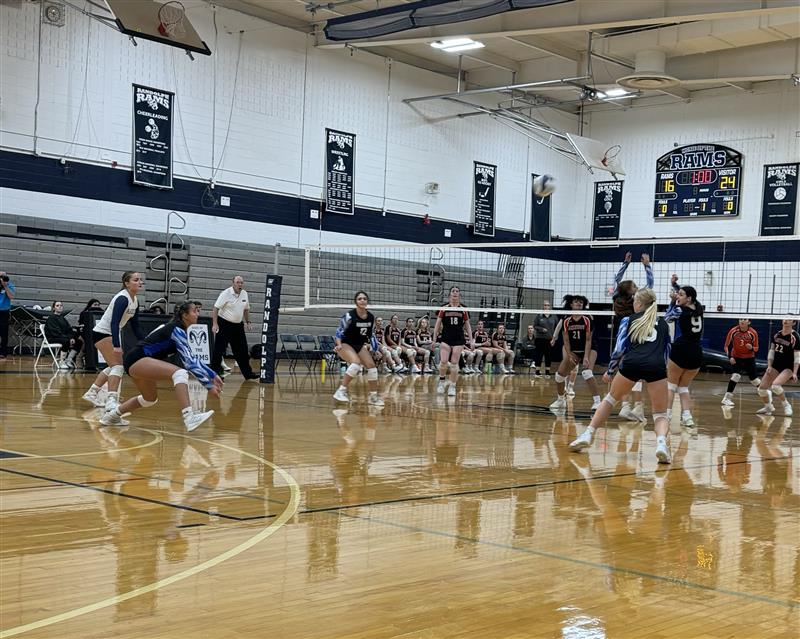 Despite valiant efforts by the Rams, including Co-Captain Caitlin Sciubba (at left, lunging to pass the ball to her teammates), Randolph lost to Hackettstown, 2-1, on Senior Night, Tuesday, Sept. 26, 2023. 