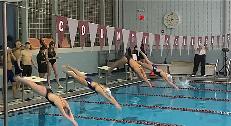 The Lady Rams dive in against Mount Olive to win the meet, 91-78, on Dec. 12, 2023, at CCM. 