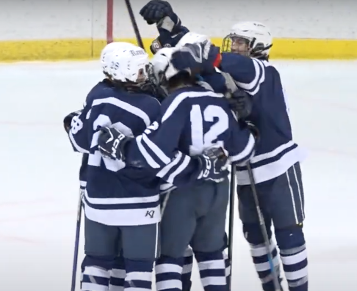Rams celebrate Andrew Georges hat trick on the way to a 3-1 victory over MoBeard on Wednesday, Jan. 3, 2024. 