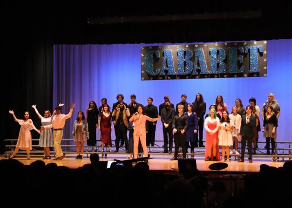 Concert Choir members take a bow following their show-opening performance of “Twenty Million People” from My Favorite Year  at the 12th Annual Cabaret Night, held at the high school on Friday, Feb. 9, 2024. 
