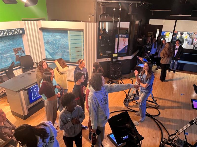 RMS students tour the broadcasting studio at the high school following the RHS Arts Program Showcase, held on Feb. 5, 2024. 