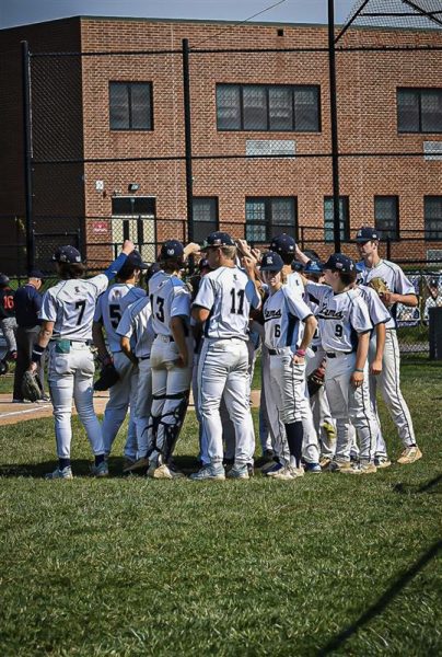 Last years Rams huddle up, ready to take the field against Hunterdon Central on May 11, 2023, before winning the game, 10-0. This years Rams are poised to have a successful season and are eyeing a shot at the state championship.