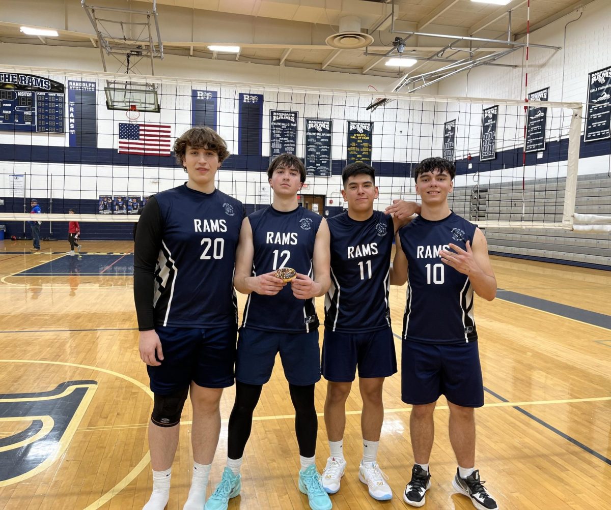 The senior Boys Volleyball players helped lead their team to a win against Dover, 2-0, on Senior Night, on Thursday, April 11, 2024. From left: Marko Aksentijevic, Hunter Kasper, Micheal Barrera and Ramon Fernandez 
