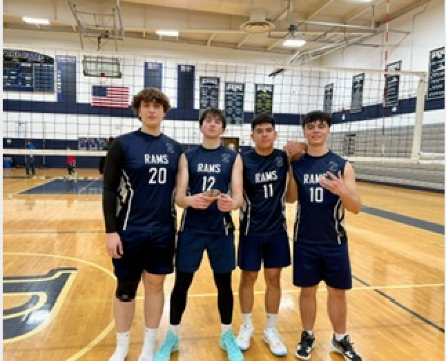 The senior Boys Volleyball players helped lead their team to a win against Dover, 2-0, on Senior Night, on Thursday, April 11, 2024. From left: Marko Aksentijevic, Hunter Kasper, Micheal Barrera and Ramon Fernandez 
