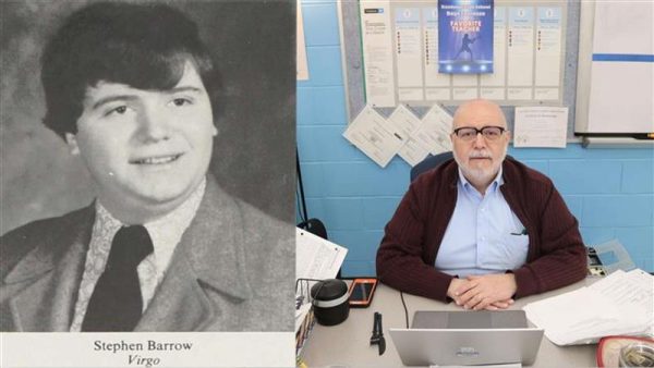 Left: Stephen Barrow, RHS Class of 1978. Right: Stephen Barrow, Teacher of Social Studies, RHS. 