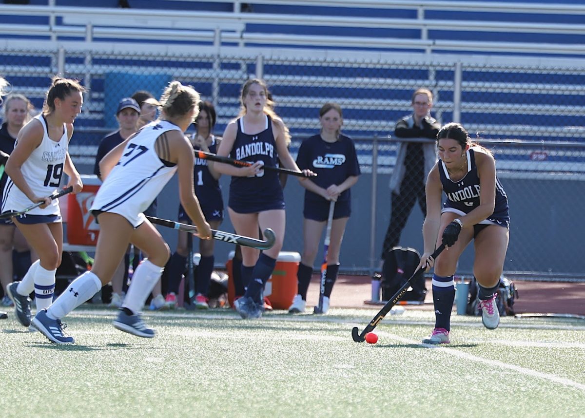 Senior co-captain Kayla Pentz dribbles the ball up the field during a tough season-opener game against Chatham, which ended with a 7-1 loss for Randolph, on Thursday, Sept. 5. 

