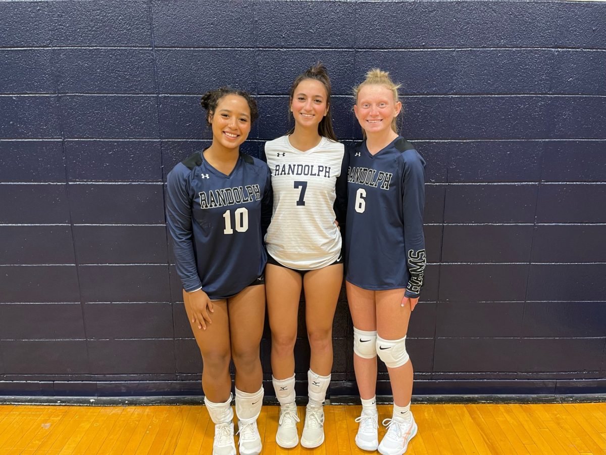 Girls Volleyball co-captains (from left) Yolanda Sabillon, Caitlin Sciubba and Ashley Silvestri plan to regroup and strategize following a 2-0 loss against Montville, on Thursday, Sept. 5. 