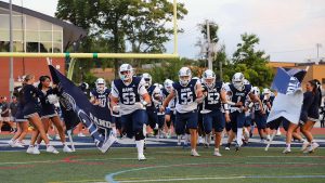 The Rams take the field ready to take on Morristown after the senior night ceremony. 