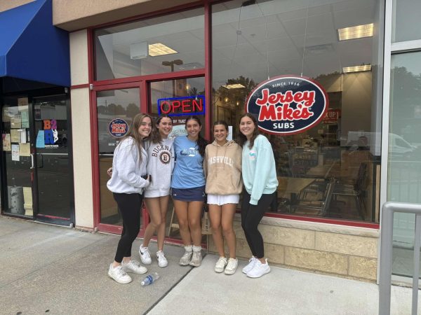 From left: Seniors Autumn Liebhauser, Hannah Bermudez, Kayla Pentz, Kayla Brand and Anais Thauvin enjoy a recent open lunch outing to Jersey Mike's. 