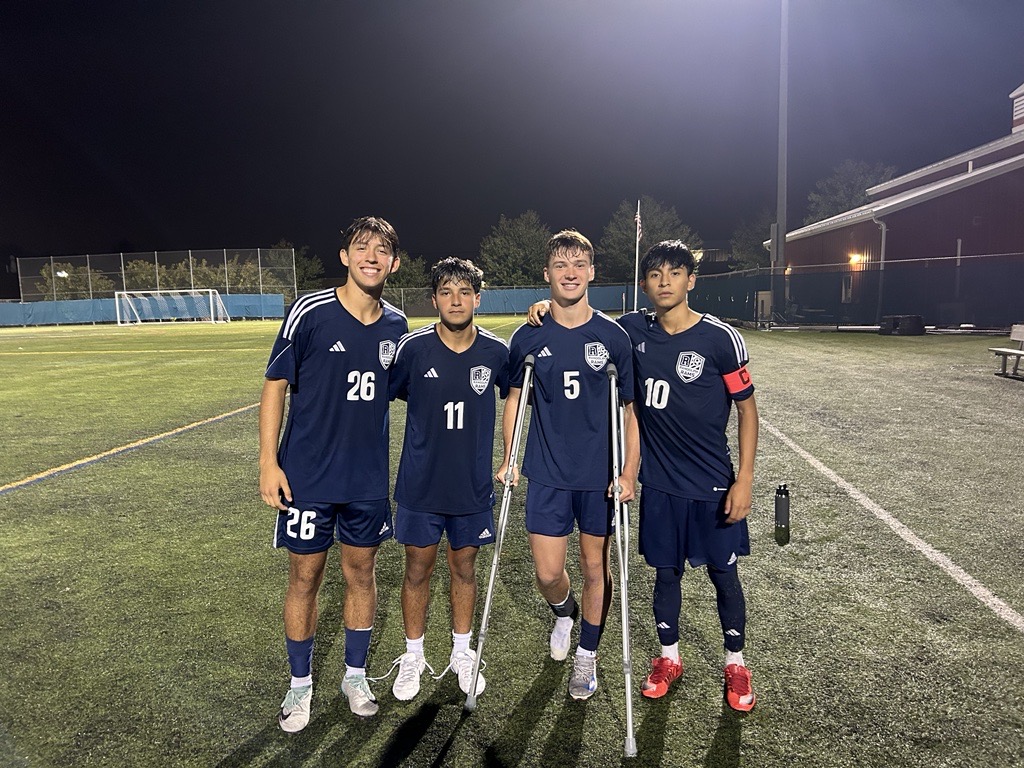 From left: Jayden DeCarvalho, Justin Quinones, RJ Dougherty and Bryan Garcia pose for the shot after their 2-1 win against Mount Olive on Thursday, September 26. 