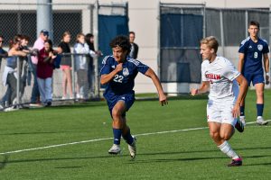 Goal scorer Julian Hernandez sprints after a ball in the Rams' latest meeting with the Minuteman, which ended in a 1-1 tie in Mendham on Tuesday, Oct. 1. 