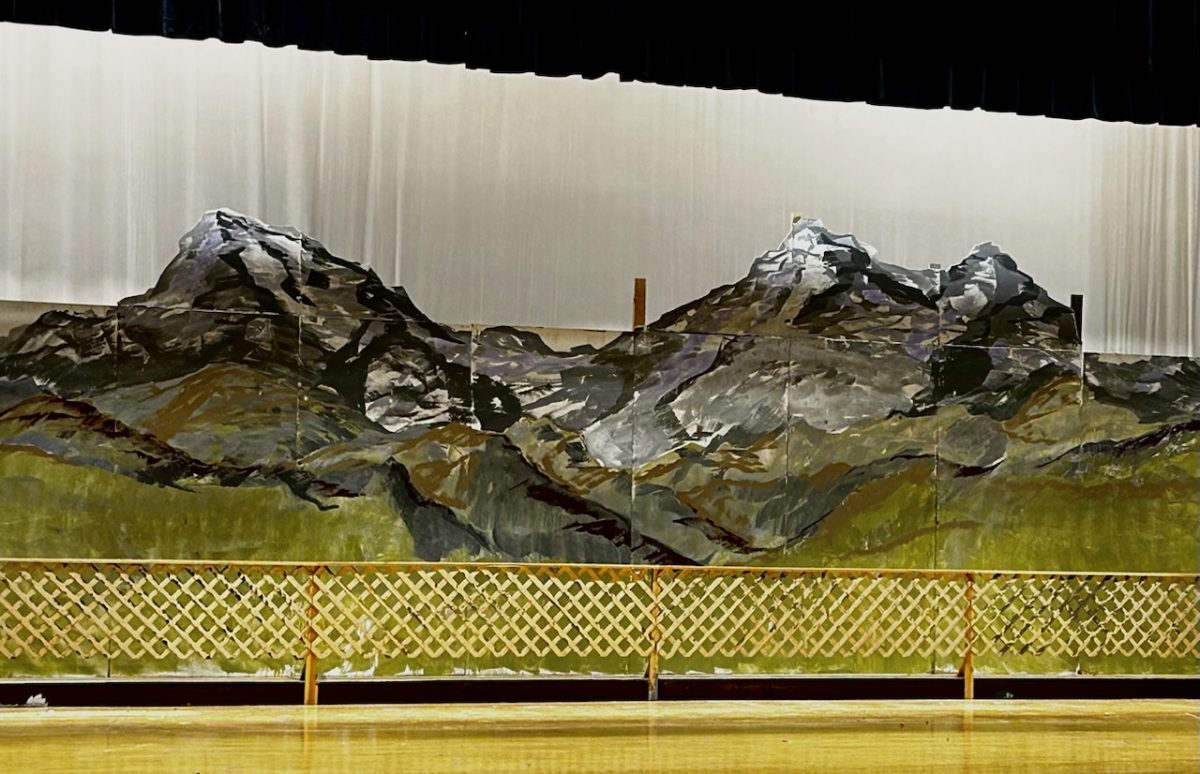 Stage crew members Anthony Vazzano and Matt Kohere created this mountainous backdrop, reminiscent of the iceberg that sank the Titanic, for the show. 