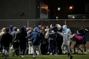 Randolph Boys Soccer fans celebrate the team's 2-1 win over Bergenfield on Tuesday, Nov. 12, letting the Rams advance to the state sectional finals against Ramapo on Friday, Nov. 15. 