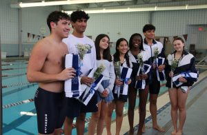 Boys and Girls Swim team seniors lined up in honor of their Senior Night celebration on Jan. 16. 