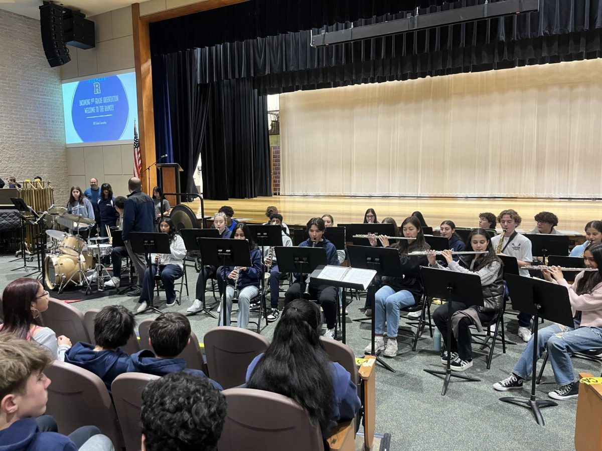 The RHS wind ensemble performs for RMS eighth graders at the high school’s VPA Showcase on Feb. 3, 2025. 