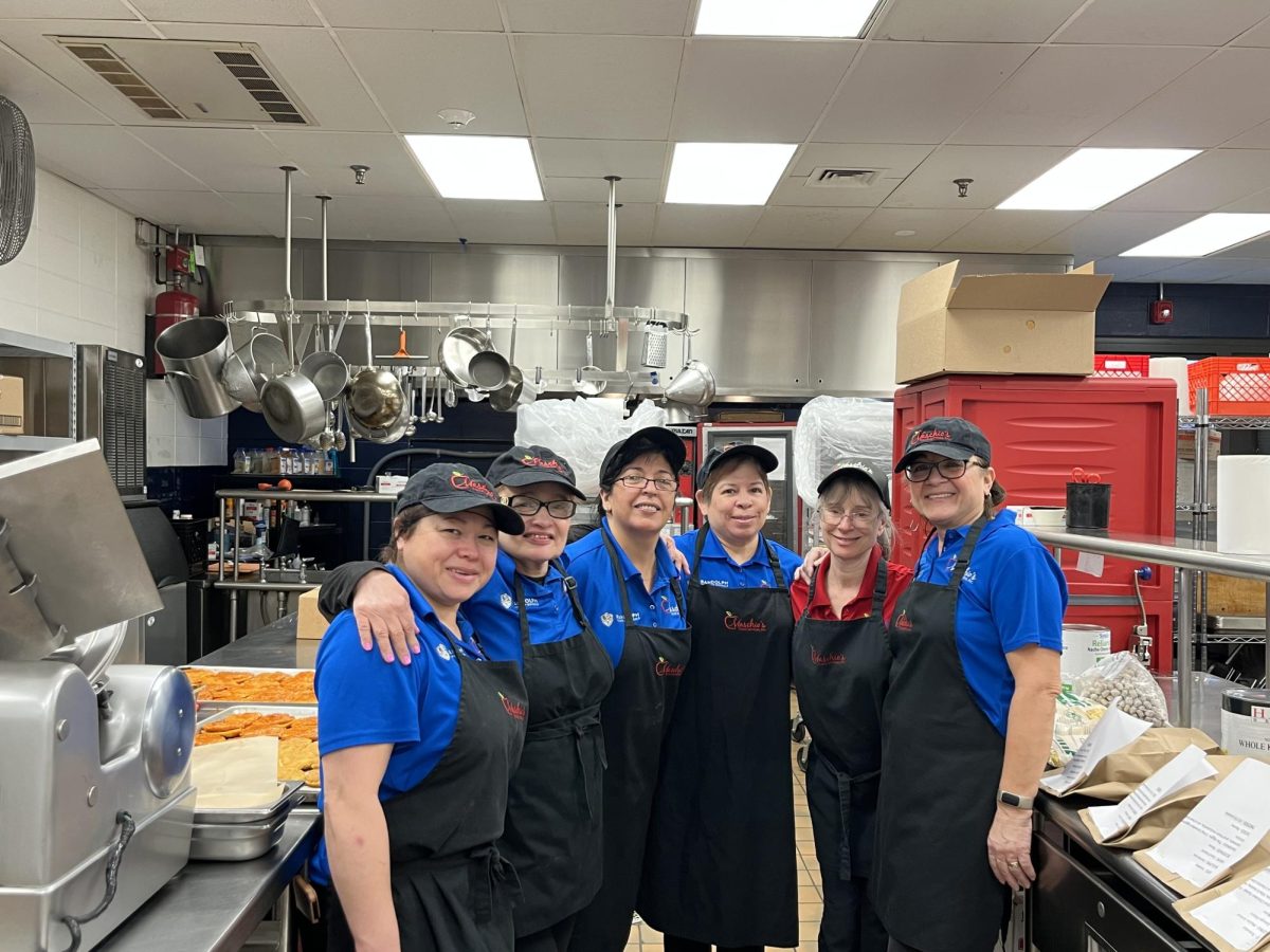 RHS cafeteria workers (from left) Erica Montes, Rona Tammera, Lucy Sandberg, Natalia Vega, Cheryl Bohn and Maria Ceballos take a well-earned break from prepping meals for hungry RHS students and staff. 