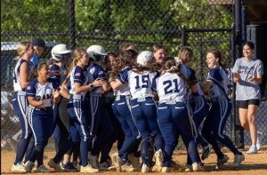 The Rams celebrate a walk-off single by senior Rebecca Dasti leading up to Randolph's 2-1 win against Cranford in last season's NJSIAA Tournament, Quarterfinal Round, on May 28, 2024. 