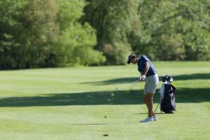 Boys Golfer Achal Agnihotri hits the ball to start off his North Group 3 match in the NJ State Sectional Tournament on Monday, May 5, 2025 
