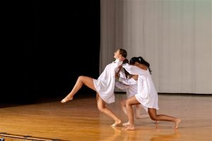 From left: Senior Navya Agrawal and juniors Adena Saltus and Lily Colasante perform their trio, “Vienna,” at the 17th annual Dance Showcase, held on June 4 and June 5, 2025. 