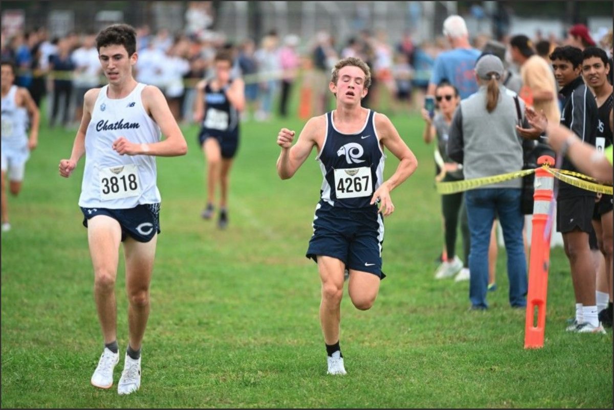 Thomas Amato runs the 5k at the Roxbury XC Invitational, placing third with a time of 15:48, on September 7, 2024.