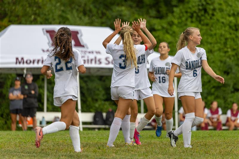 The 2025-2026 varsity Girls Soccer team celebrates Randolph's season-opener win over Morristown on Thursday, Sept. 5, 2025.
