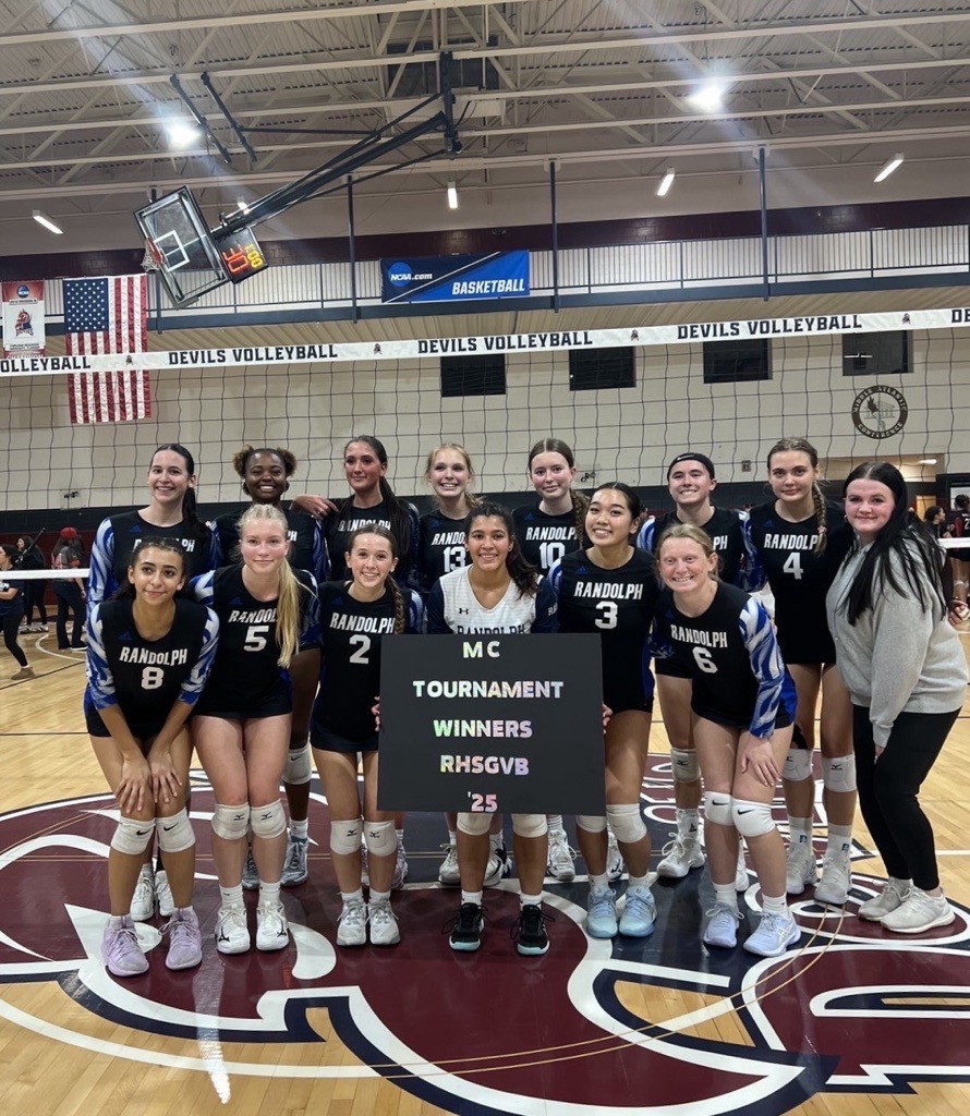 Randolph celebrates the Girls Volleyball team winning the Morris County Tournament for the first time in Randolph history on Saturday, Oct. 18, 2025. 