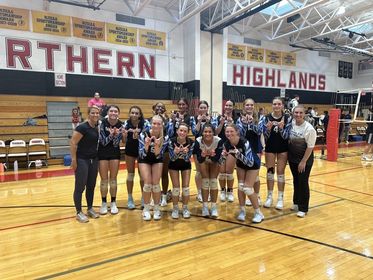 Girls Volleyball celebrates its final win of the season against Northern Highlands 3-2 in the NJSIAA N1 G3 Tournament semifinal on Saturday, Nov. 8, 2025. 