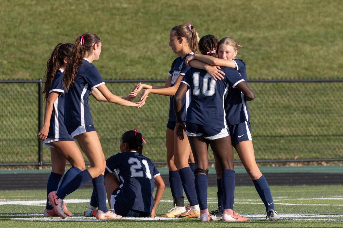 The Randolph Girls Soccer team celebrates after winning over West Morris Central in the semifinals on Oct. 18, 2025. 
 