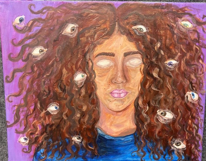 "The Power of the Imaginary Observer" (2025), acrylic on canvas, by Abi Massachi.