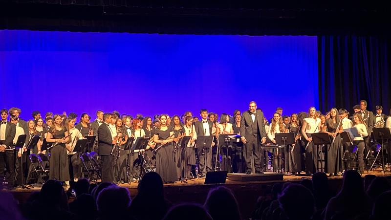 RMS and RHS student musicians enjoy some well-deserved applause at the Bands of Randolph concert, held at the high school on Tuesday, March 3, 2026. 