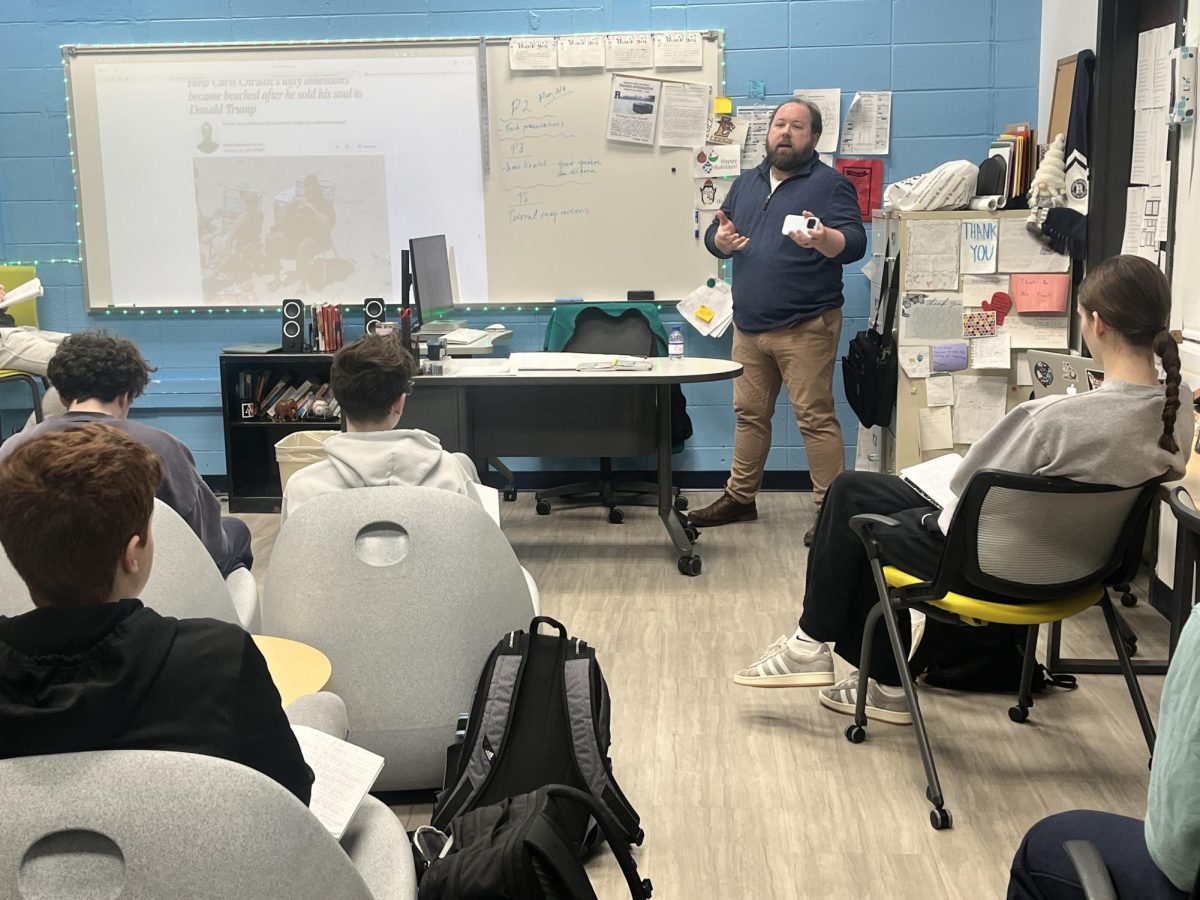 Veteran sports journalist James Kratch speaks to RHS journalism students on February 10, 2026. 