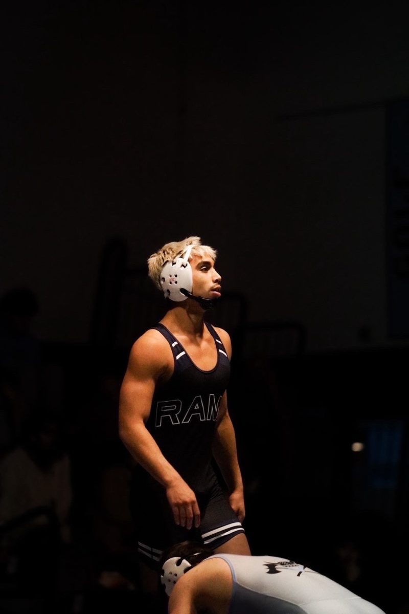 Sophomore captain Emanuel Samaniego (175 lbs)--pictured at a match against Parsippany on Jan. 20, 2026--fought hard all season, placing second at districts and making it to the  quarterfinals at regionals. 